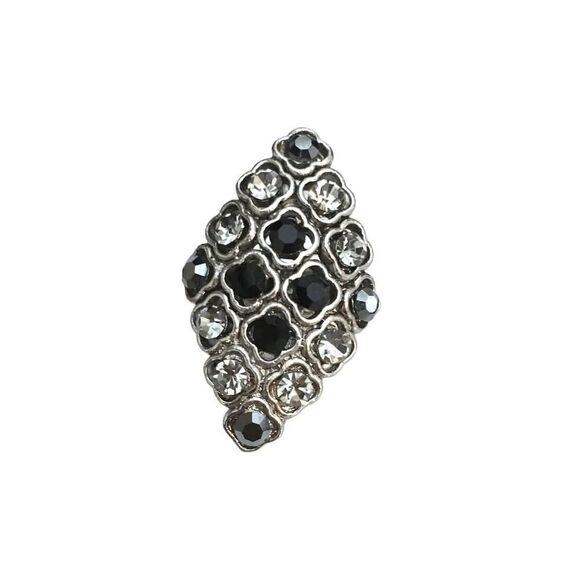 Black and Clear Rhinestone Cluster Adjustable Ring - Picture 1 of 3